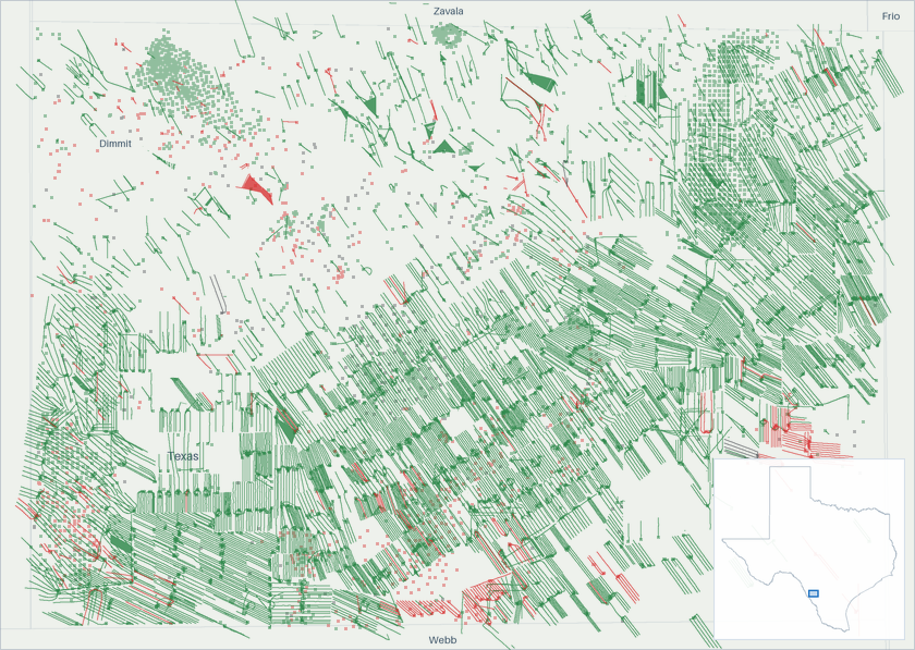 Well map of Dimmit County, Texas. The full map is further down this page.