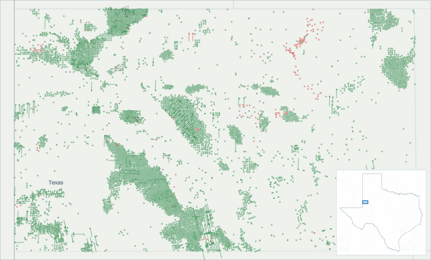 Well map of Gaines County, Texas. The full map is further down this page.