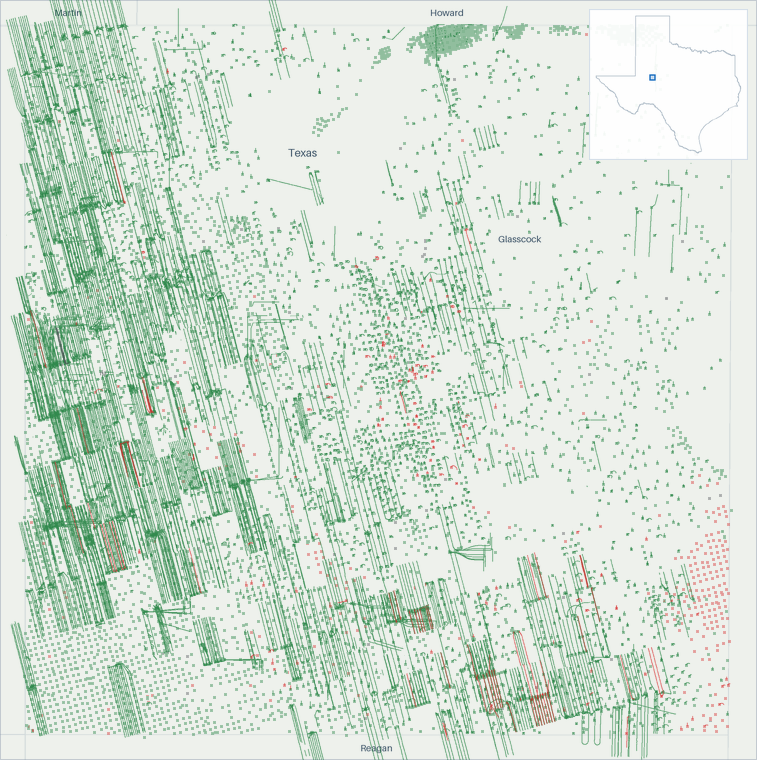 Well map of Glasscock County, Texas. The full map is further down this page.