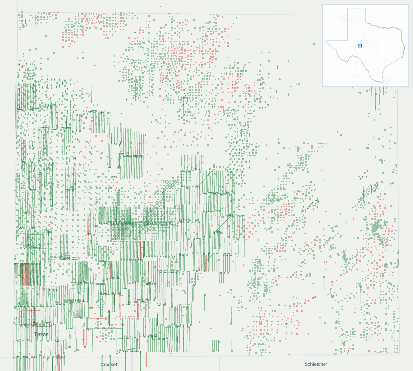Well map of Irion County, Texas. The full map is further down this page.