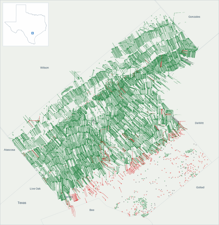 Well map of Karnes County, Texas. The full map is further down this page.