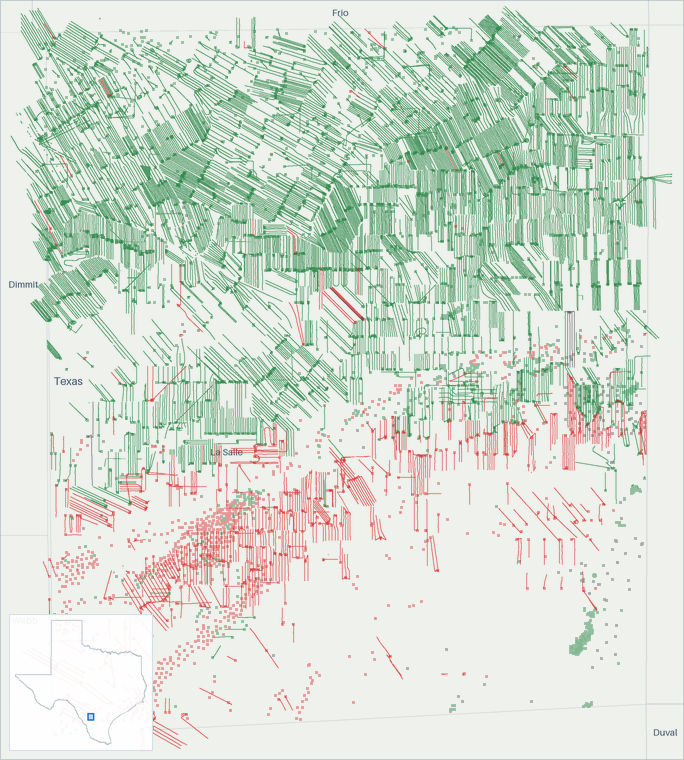 Well map of La Salle County, Texas. The full map is further down this page.