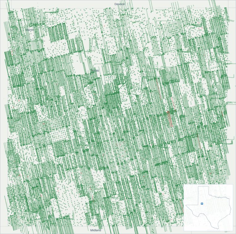 Well map of Martin County, Texas. The full map is further down this page.