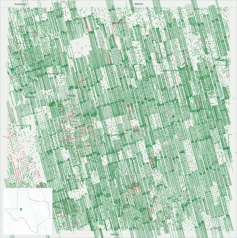 Well map of Midland County, Texas. The full map is further down this page.