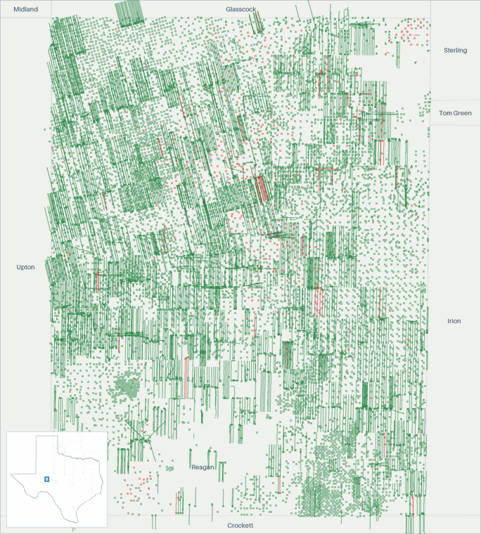 Well map of Reagan County, Texas. The full map is further down this page.