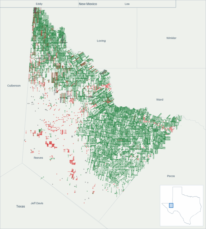 Well map of Reeves County, Texas. The full map is further down this page.