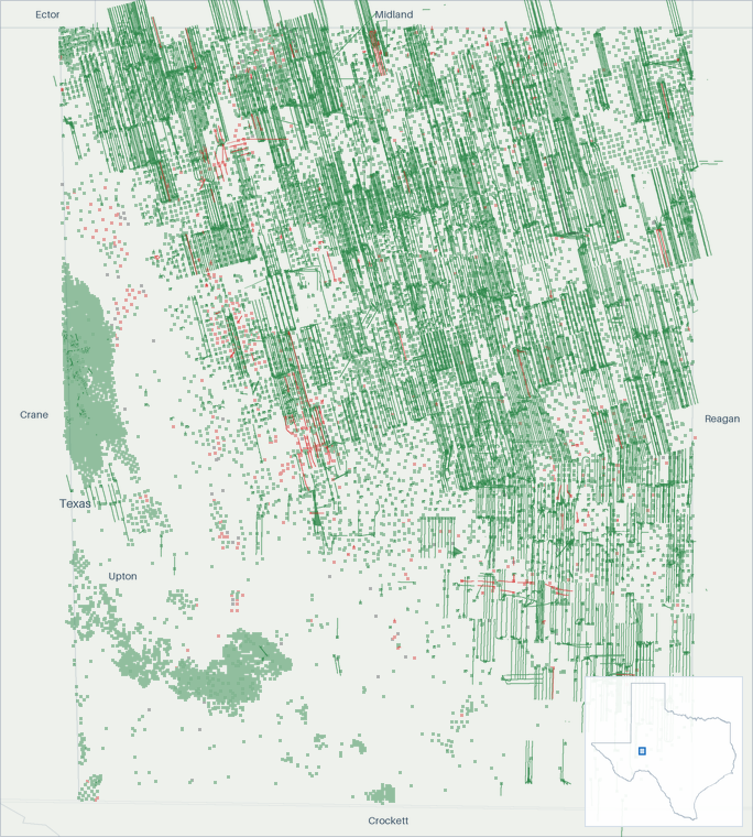Well map of Upton County, Texas. The full map is further down this page.