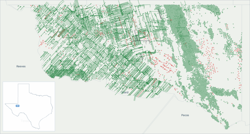 Well map of Ward County, Texas. The full map is further down this page.