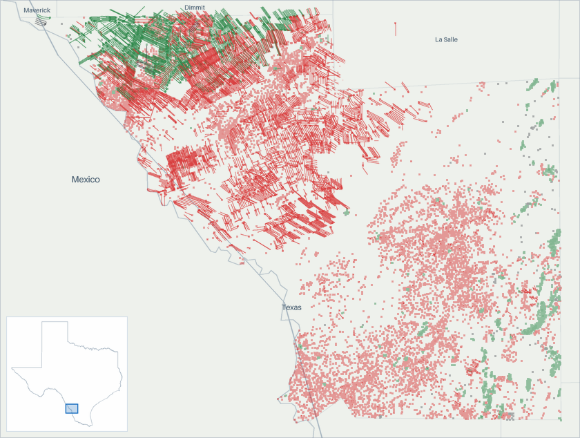 Well map of Webb County, Texas. The full map is further down this page.