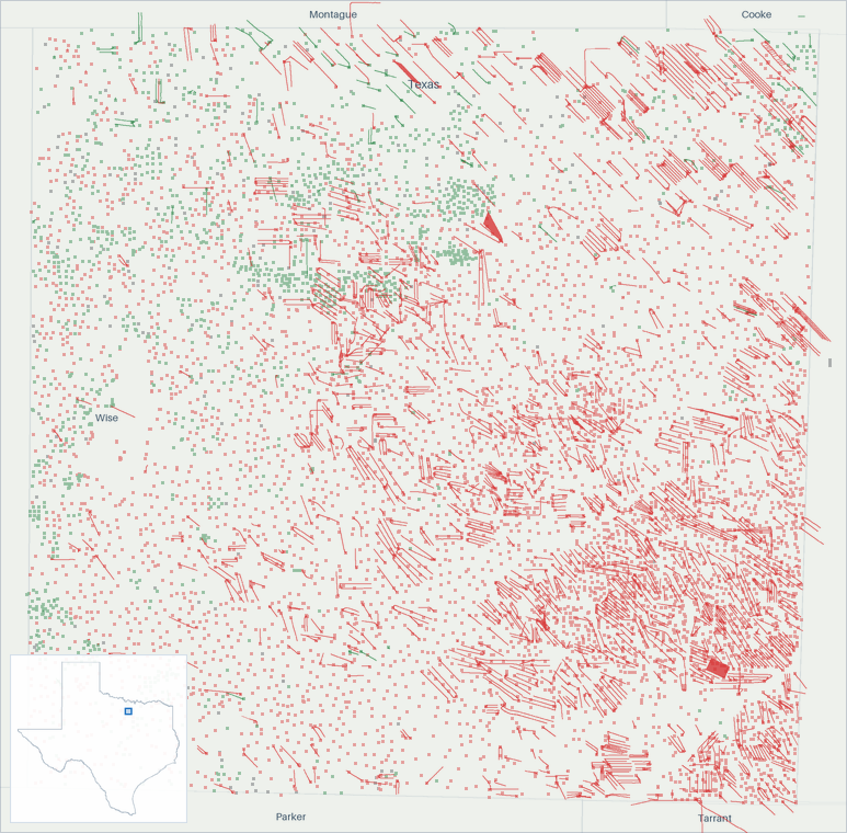 Well map of Wise County, Texas. The full map is further down this page.