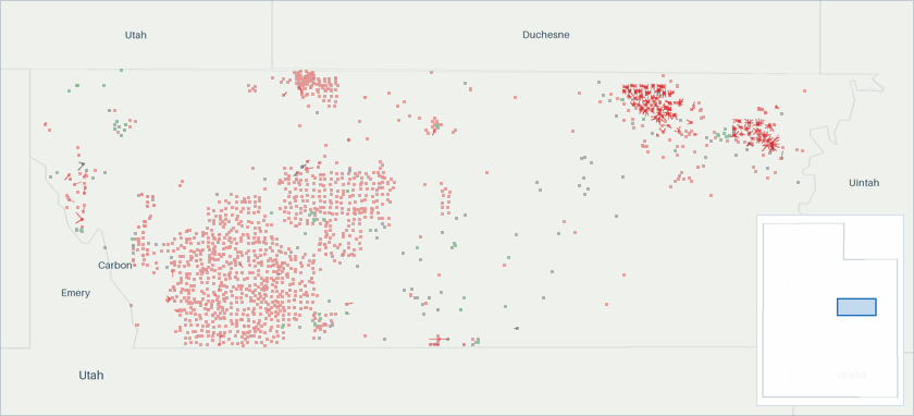 Well map of Carbon County, Utah. The full map is further down this page.