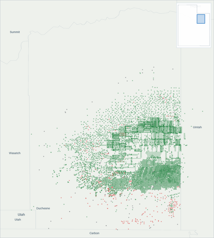 Well map of Duchesne County, Utah. The full map is further down this page.
