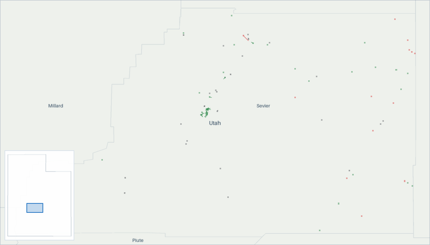 Well map of Sevier County, Utah. The full map is further down this page.