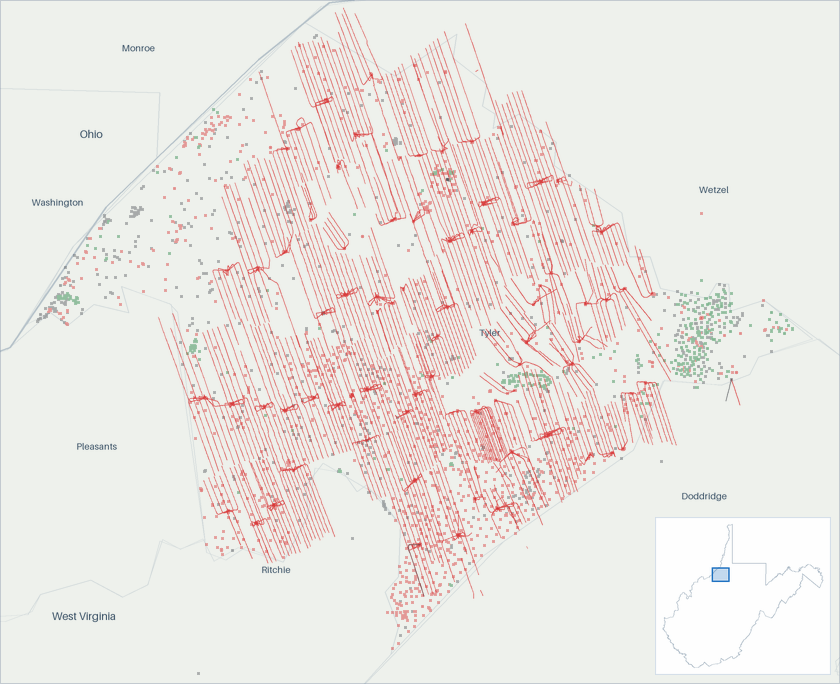 Well map of Tyler County, West Virginia. The full map is further down this page.