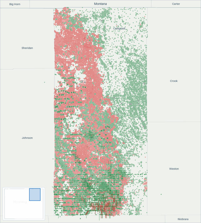 Well map of Campbell County, Wyoming. The full map is further down this page.