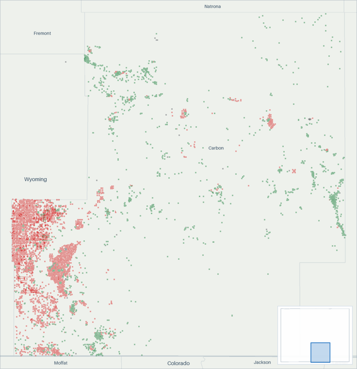 Well map of Carbon County, Wyoming. The full map is further down this page.
