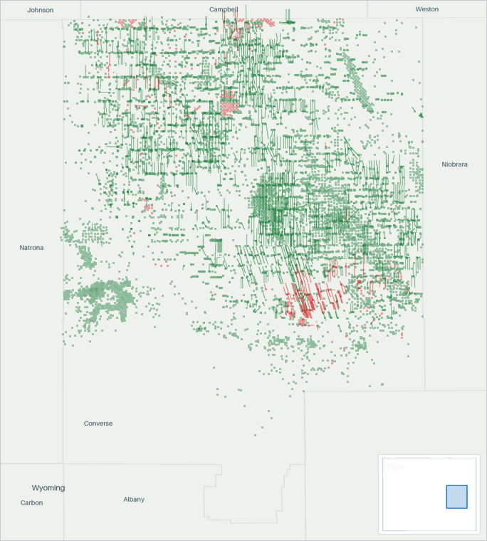 Well map of Converse County, Wyoming. The full map is further down this page.