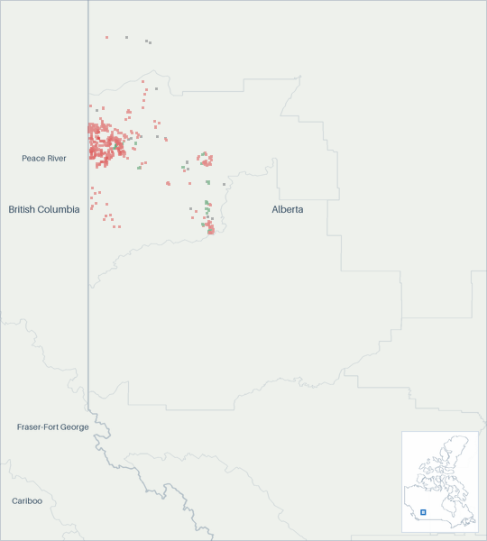Well map of Birchcliff Energy. The full map is further down this page.