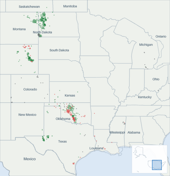 Well map of Continental Resources. The full map is further down this page.