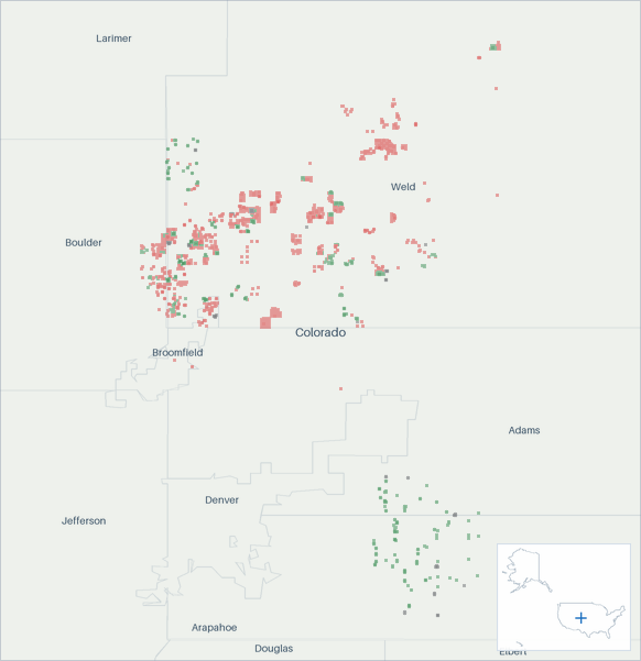 Well map of Crestone Peak Resources. The full map is further down this page.