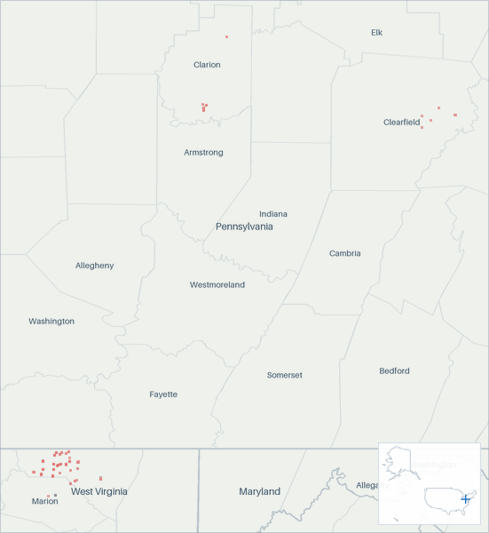 Well map of Northeast Natural Energy LLC. The full map is further down this page.