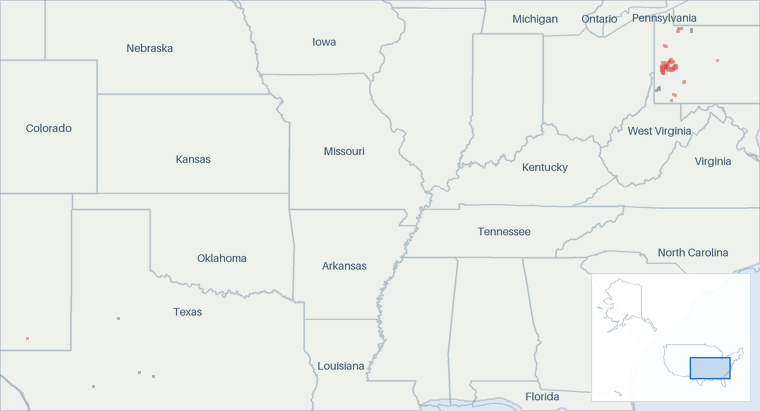 Well map of Penn Energy Resources. The full map is further down this page.