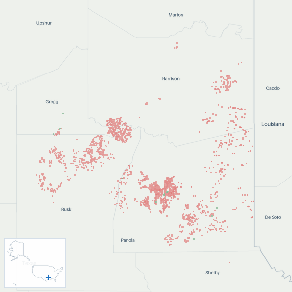 Well map of TGNR East Texas. The full map is further down this page.