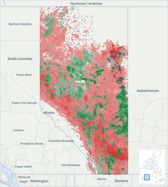 Well map of Alberta. The full map is further down this page.