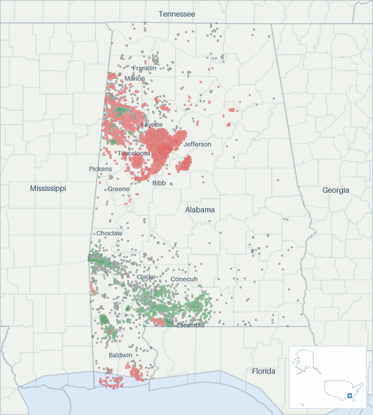 Well map of Alabama. The full map is further down this page.