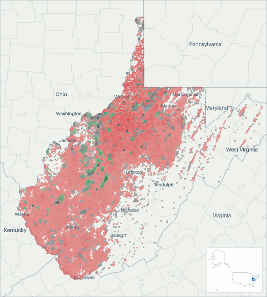 Well map of West Virginia. The full map is further down this page.